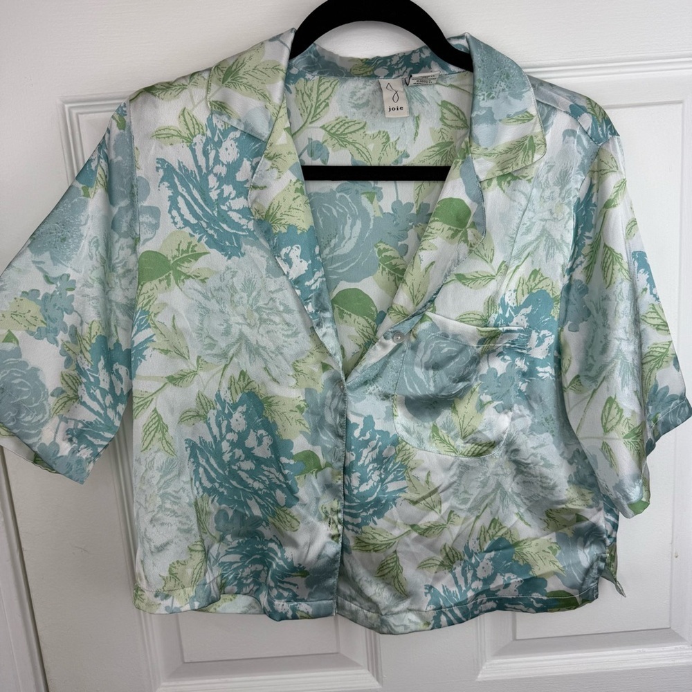 Joie Blue and Green Silky Floral Blouse